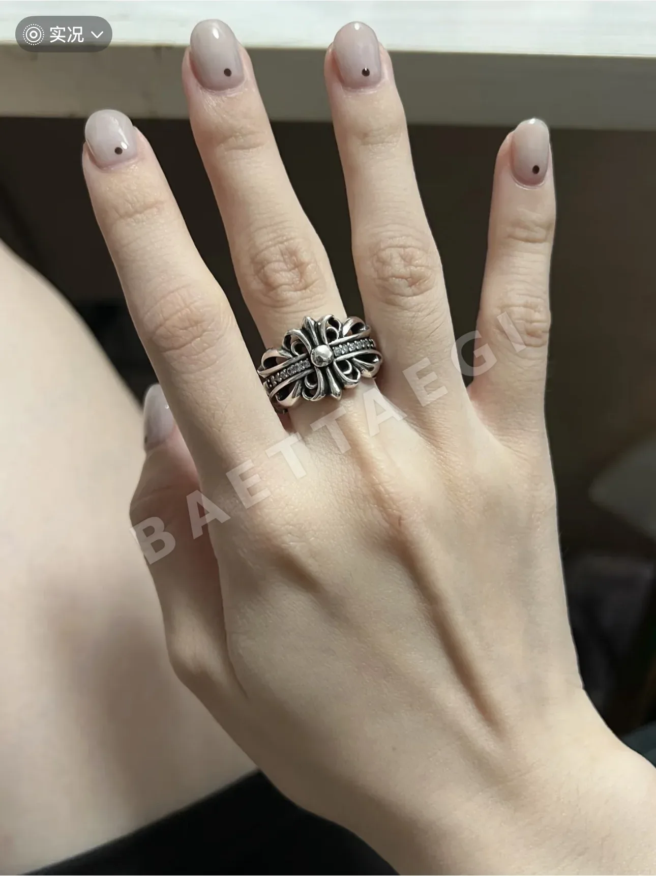 크롬하츠 스털링 실버 클로에 하트 오픈 아이리스 플라워 크로스 반지 상세 이미지 7