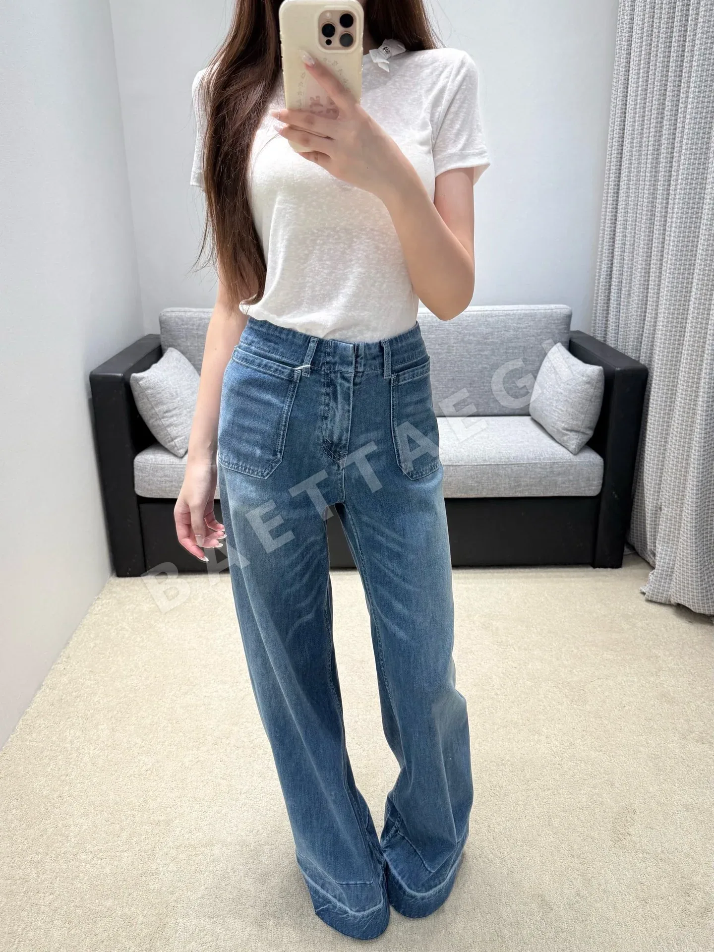 셀린느 와이드 레그 하이웨이스트 여성 바지 상세 이미지 4