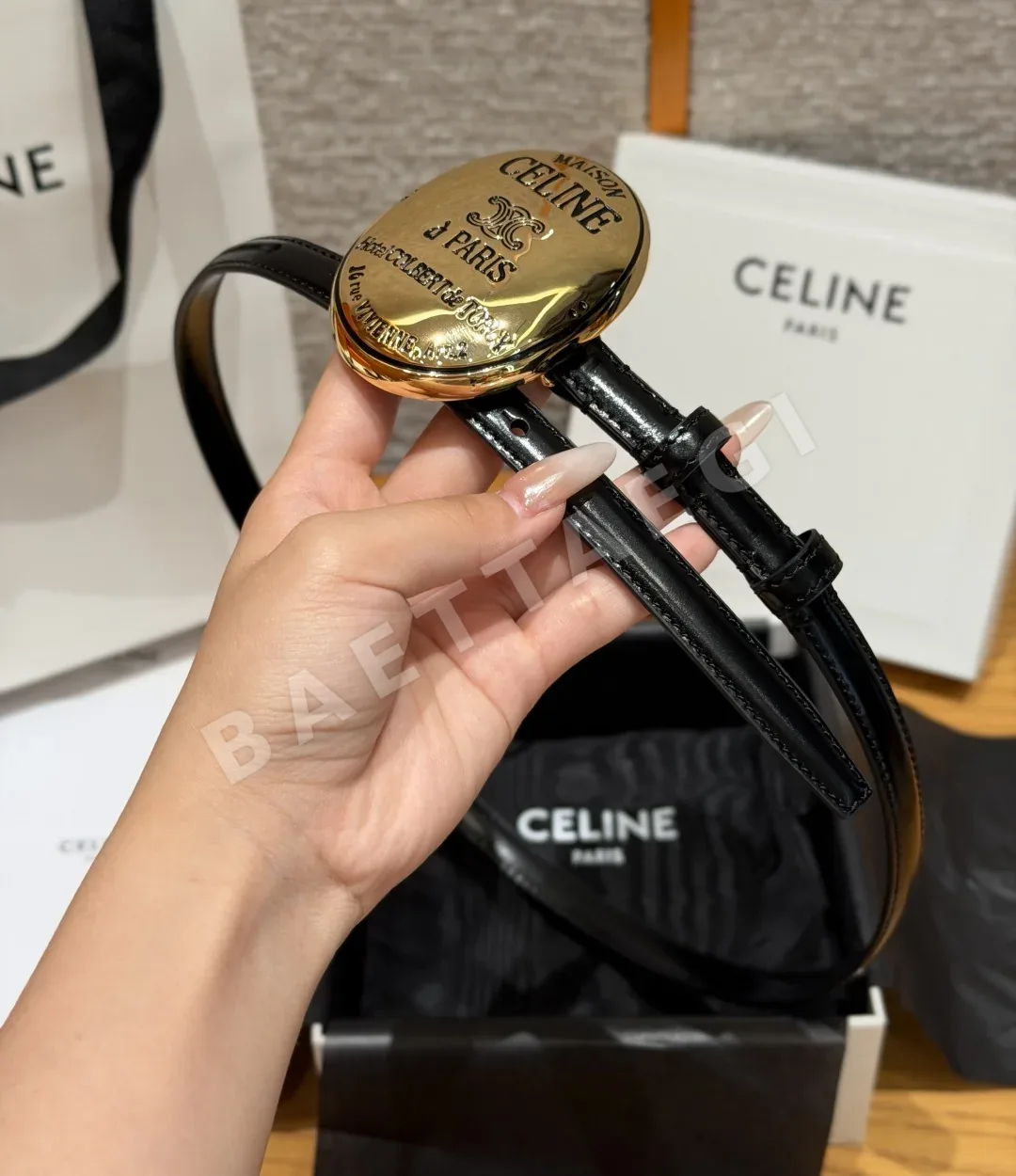셀린느 메종 13mm 골드 버클 가죽 벨트 상세 이미지 3