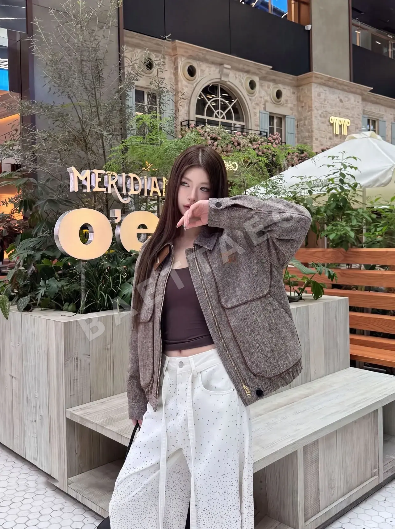 미우미우 로고 자수 헤링본 울 자켓 상세 이미지 7