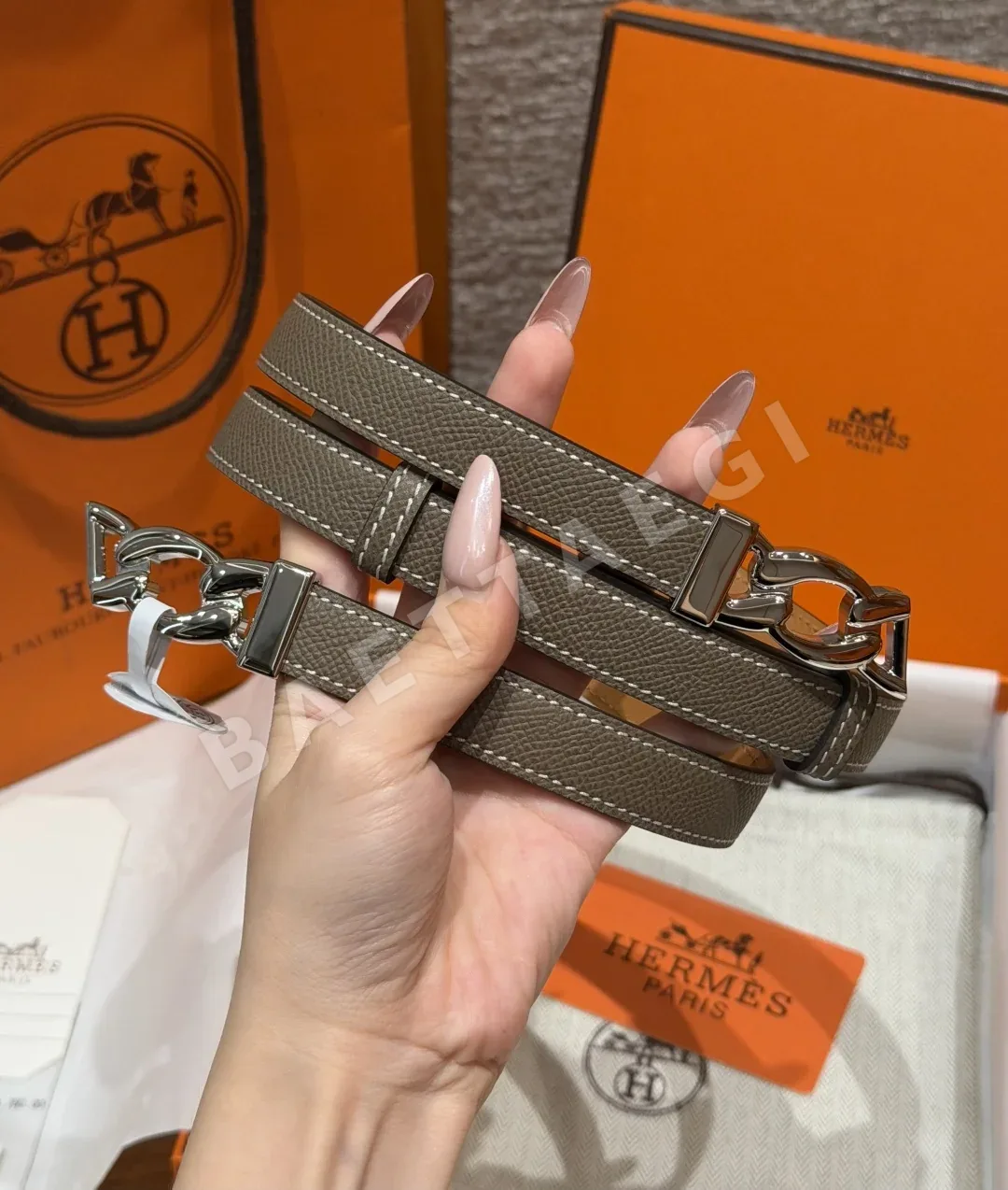 에르메스 H버클 엡손 가죽 슬림 벨트 176734
