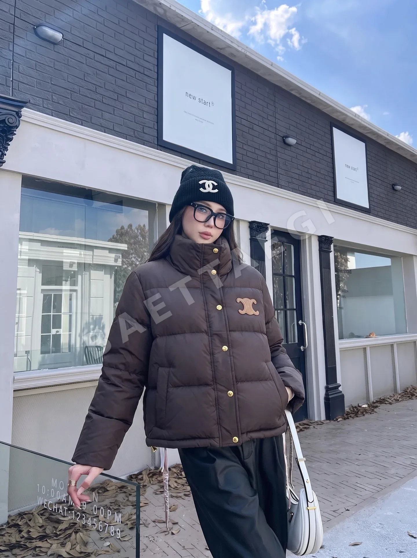 셀린느 컬러 블록 H라인 스탠드카라 후드 패딩 점퍼 170144