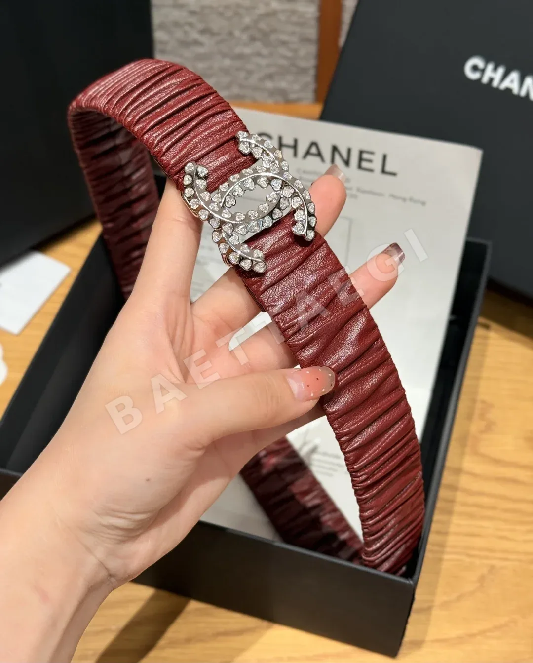 샤넬 더블 C 크리스탈 장식 엘라스틱 벨트 상세 이미지 3