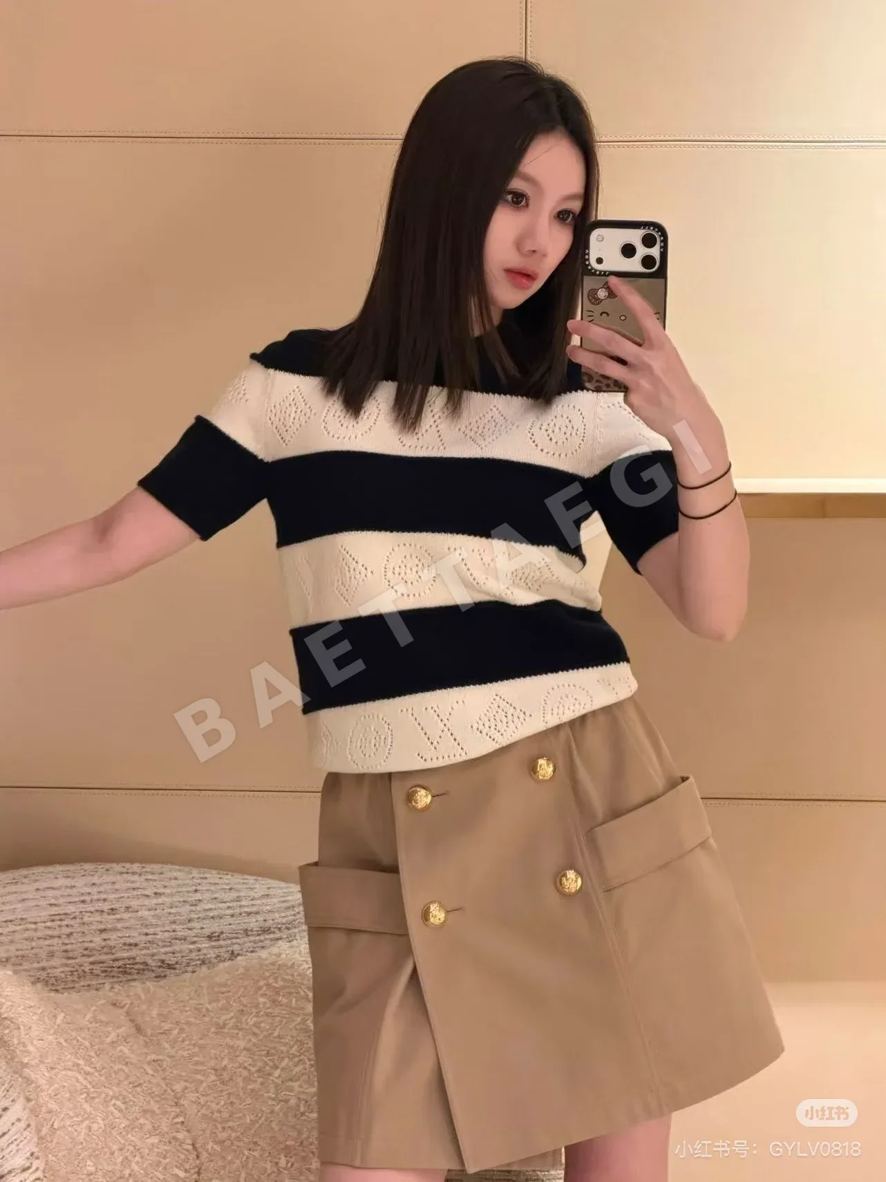 루이비통 캐시미어 혼방 스트라이프 반팔 니트 티셔츠 상세 이미지 2