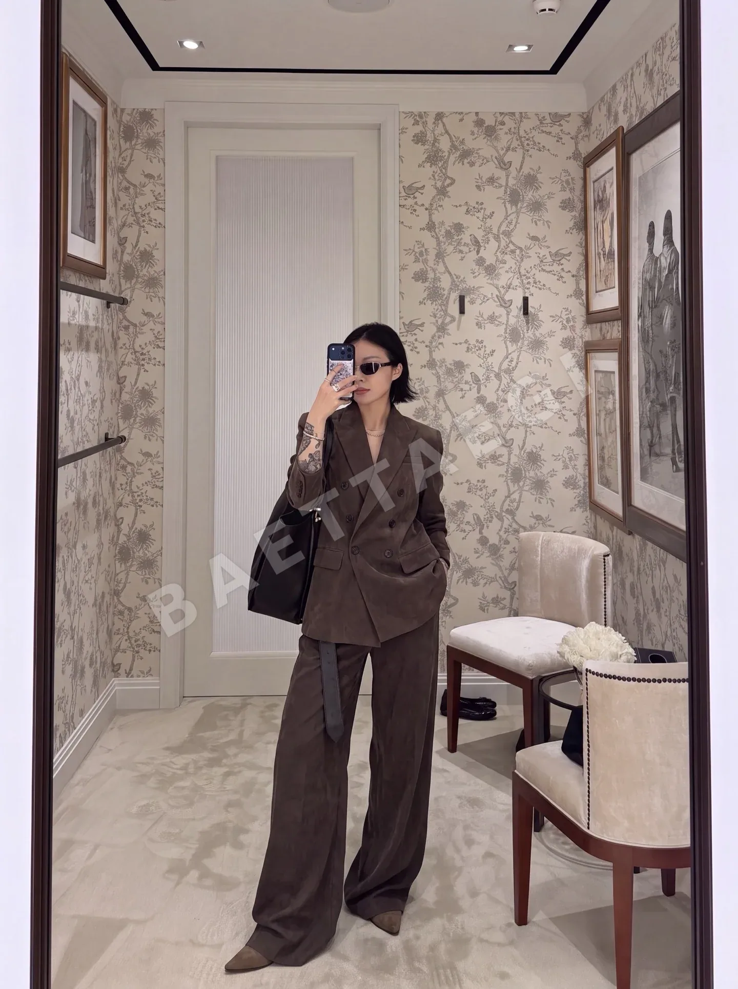 폴로 초콜릿 스트레이트 와이드 레그 여성 바지 156476