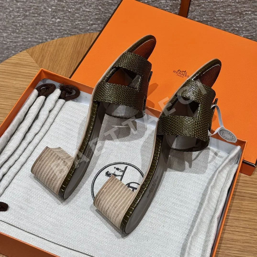 에르메스 오아시스 샌들 올리브그린 도마뱀가죽 하이힐 상세 이미지 5