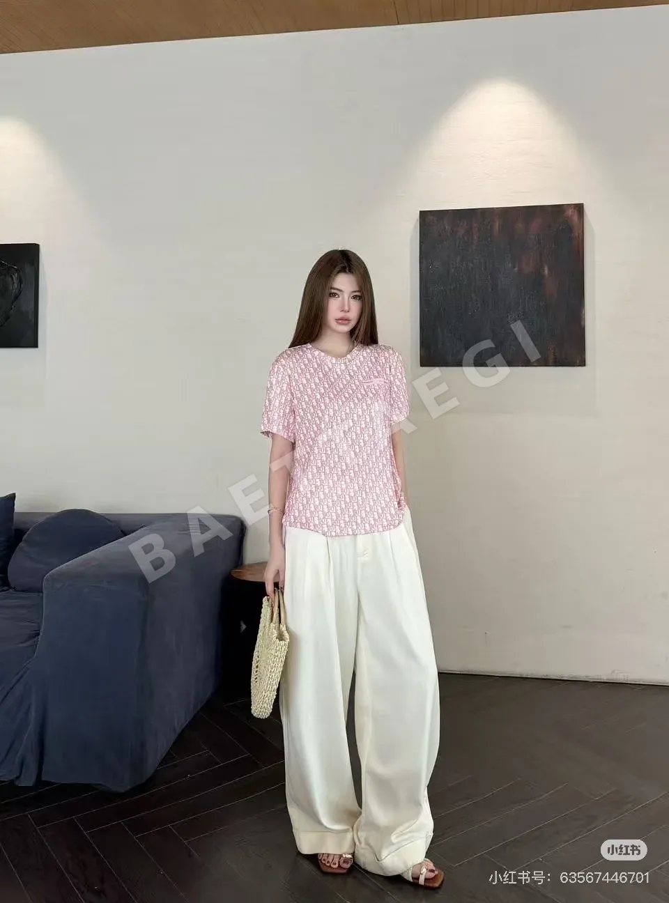 디올 프린트 포켓 반팔 티셔츠 상세 이미지 4