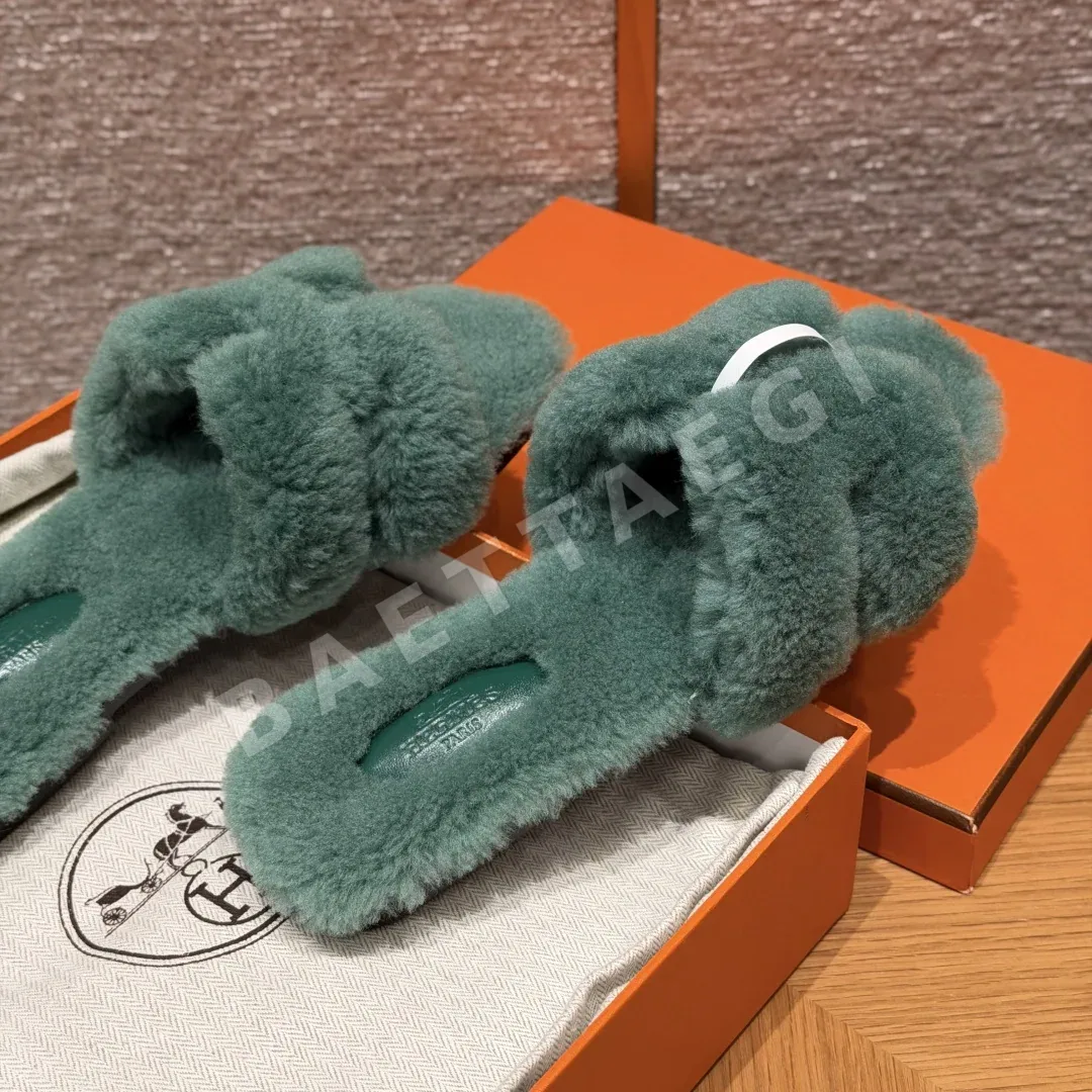 에르메스 오란 샌들 그린 울 가죽 H 컷아웃 상세 이미지 4
