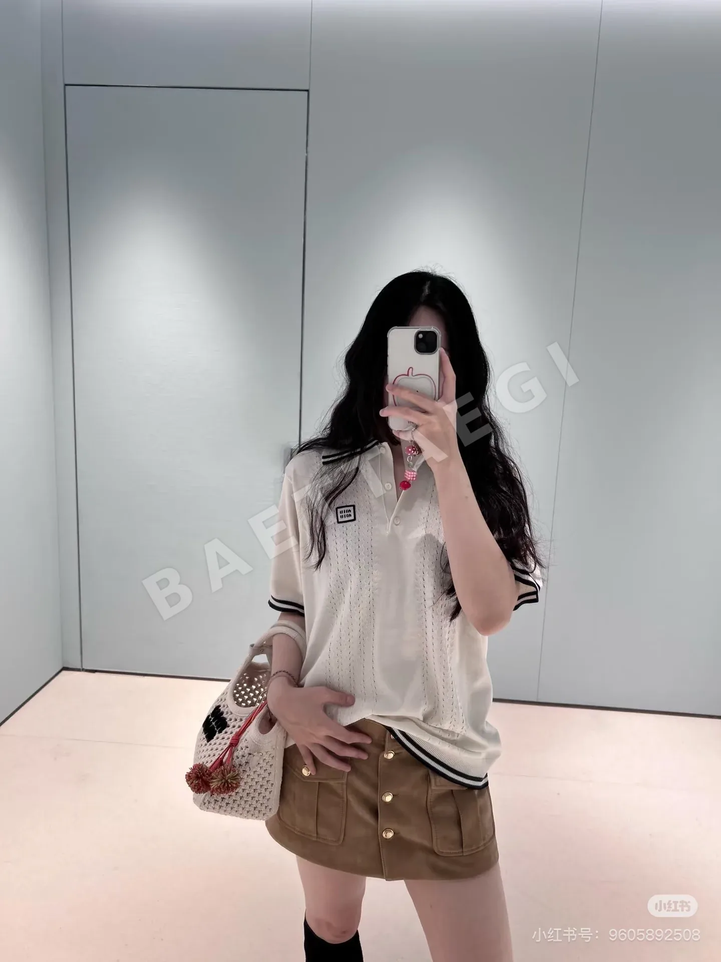 미우미우 크로셰 카라 반팔 니트 탑 상세 이미지 3