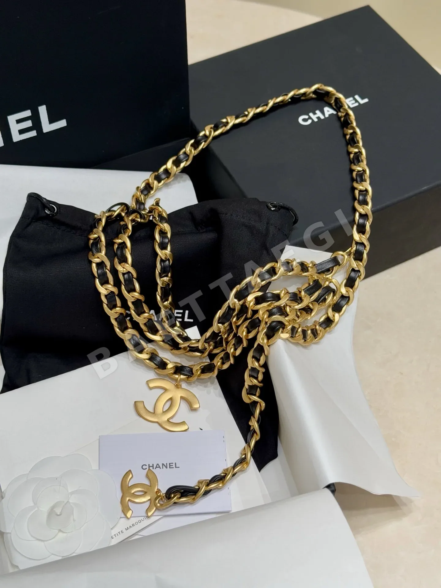 샤넬 검정 금장 체인 벨트 58668