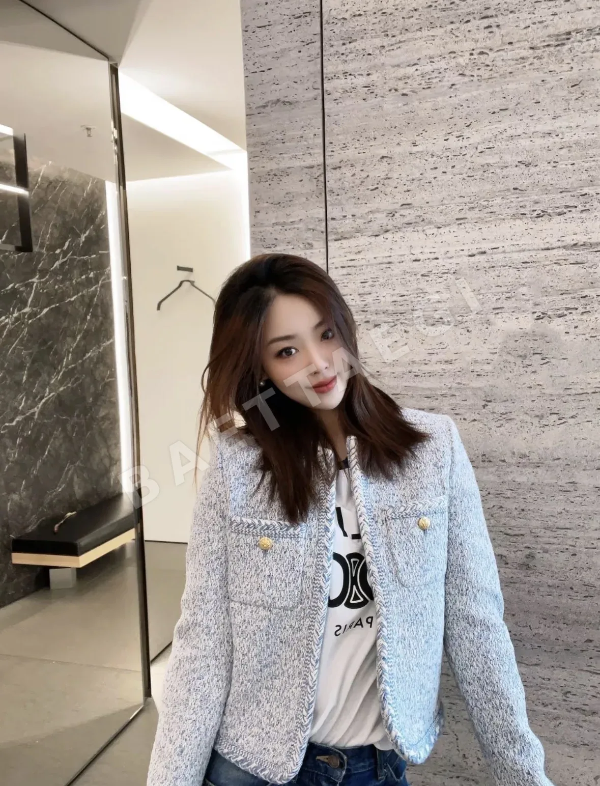 셀린느 그레이셔블루 트위드 크롭 자켓 상세 이미지 3
