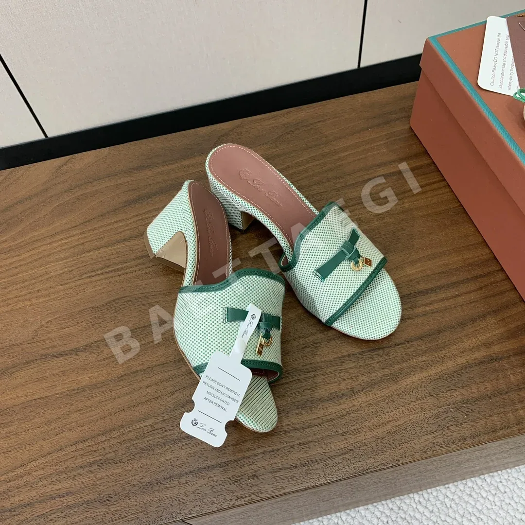로로피아나 컬러 블록 미드힐 뮬 샌들 상세 이미지 5