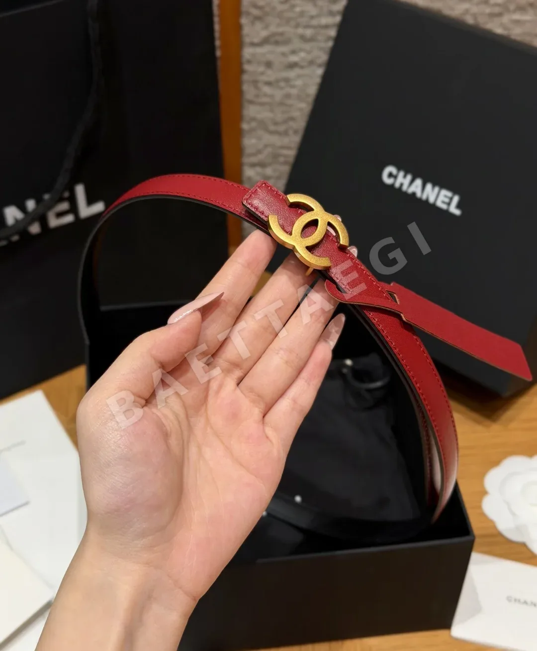 샤넬 가죽 더블 C 로고 벨트 상세 이미지 4