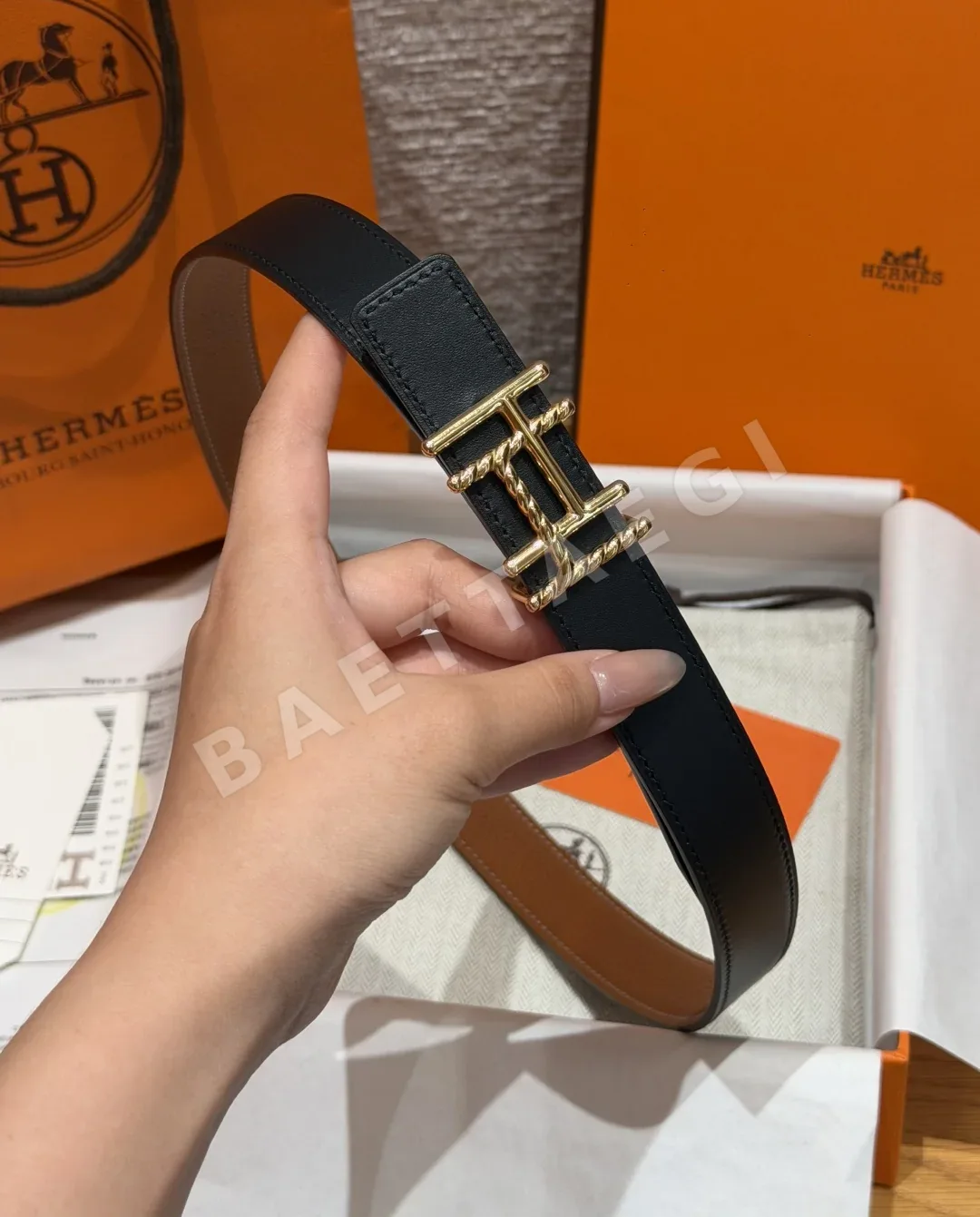에르메스 H버클 양면 가죽 여성용 벨트 상세 이미지 5