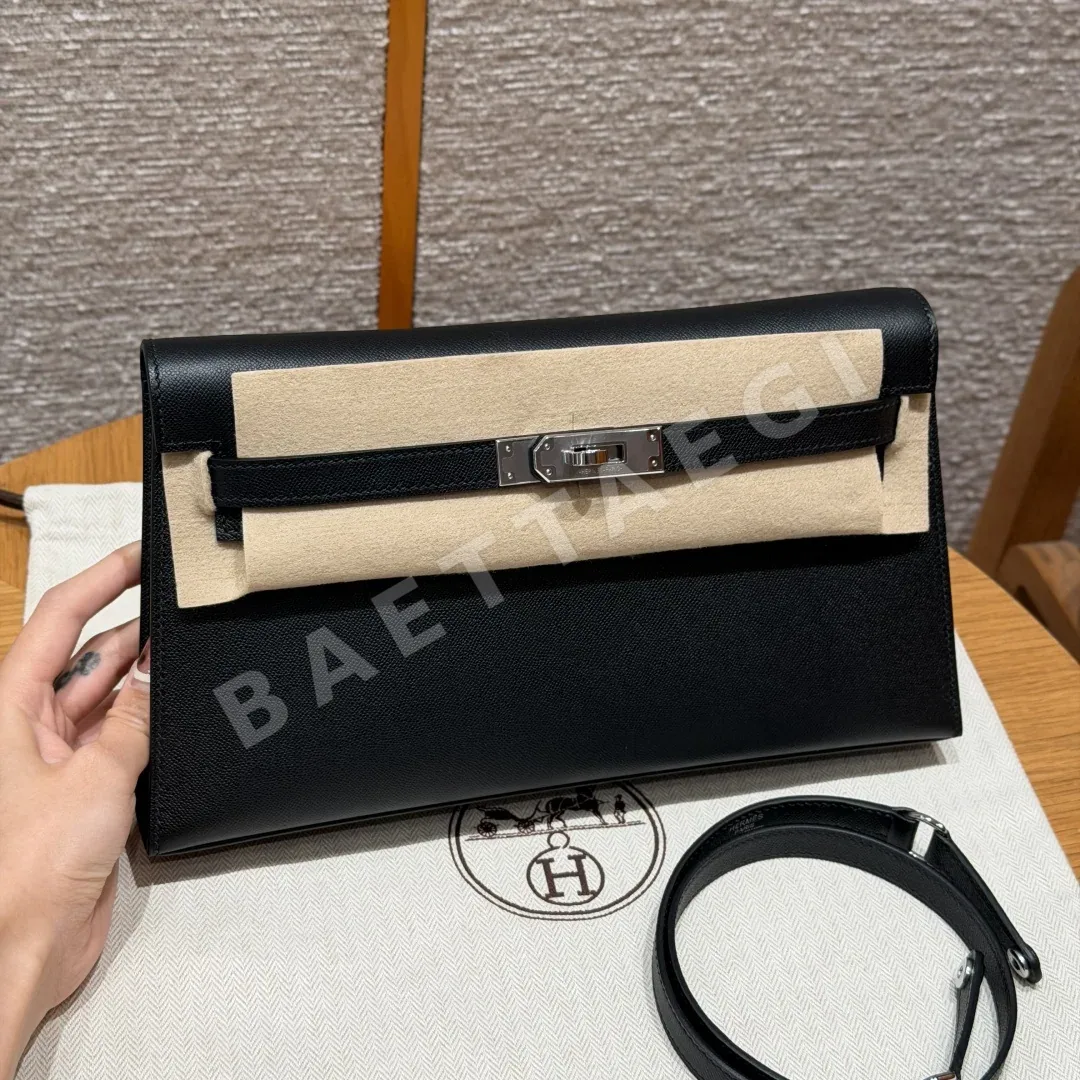 에르메스 켈리 엘란 블랙 가죽 언더암 가방 155210
