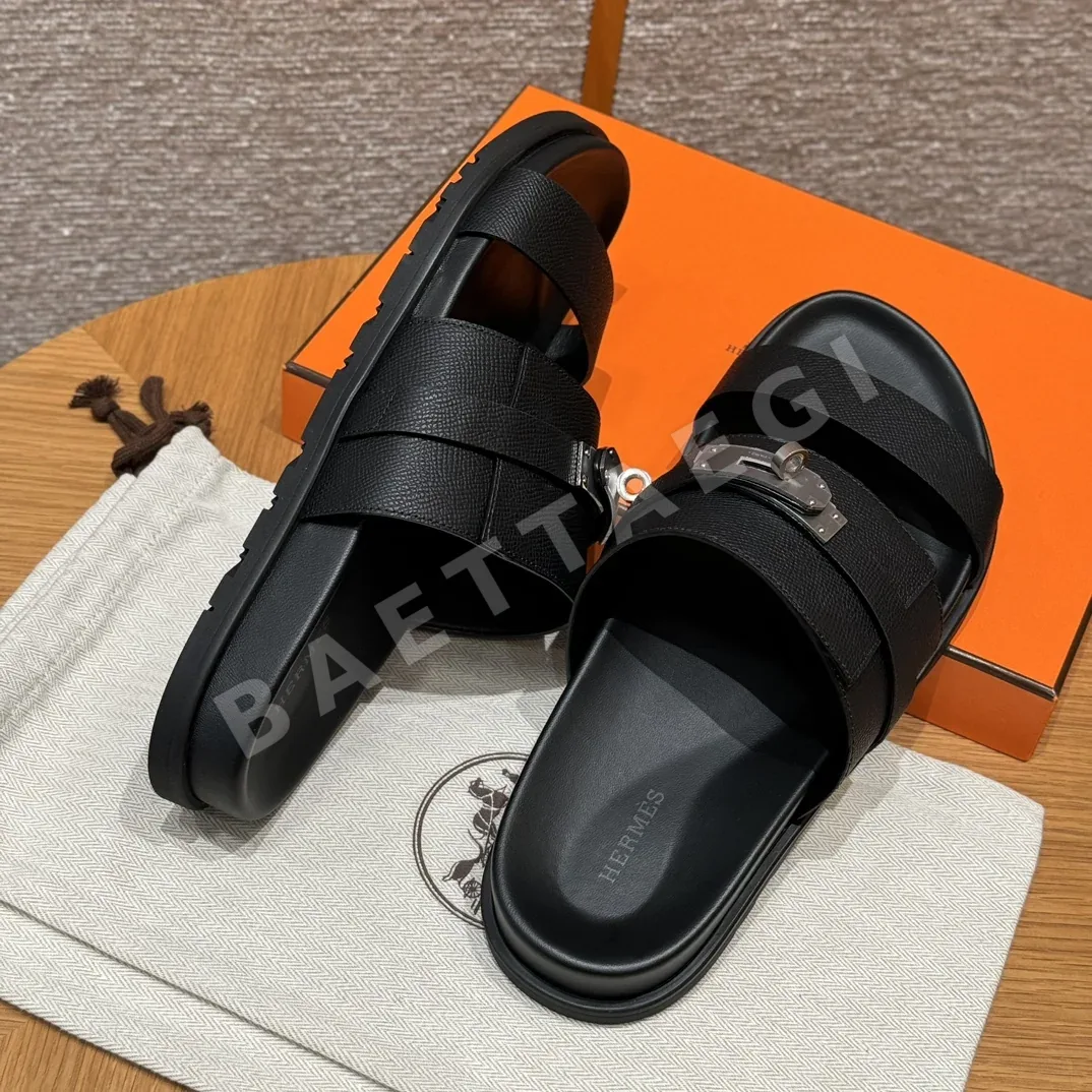에르메스 잭슨 샌들 블랙 카프스킨 실버 버클 상세 이미지 2