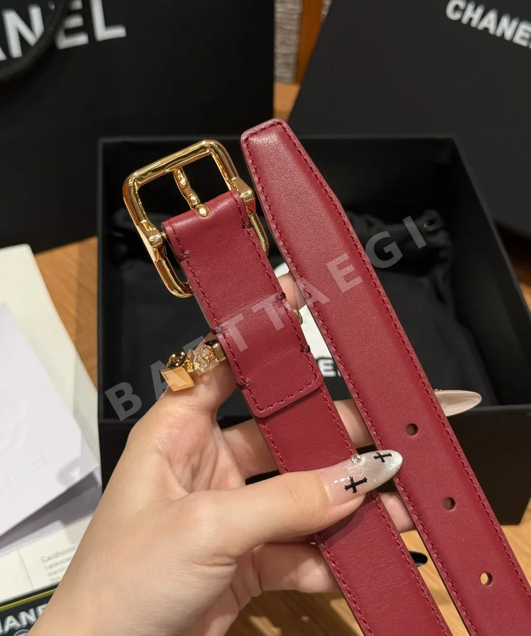 샤넬 가죽 더블 C 사각 버클 벨트 상세 이미지 4