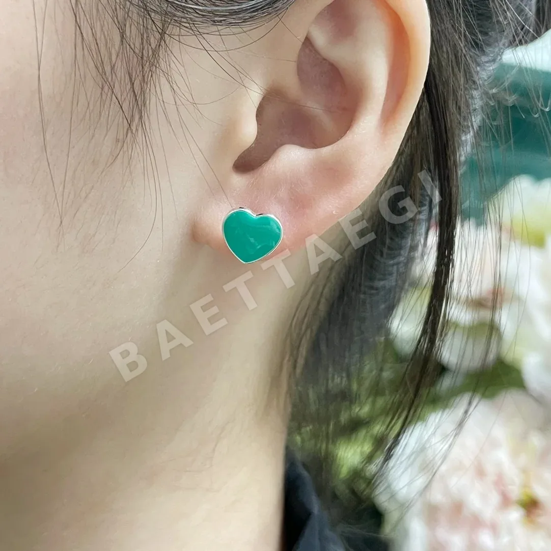 티파니 그린 하트 925 스털링 실버 귀걸이 71242