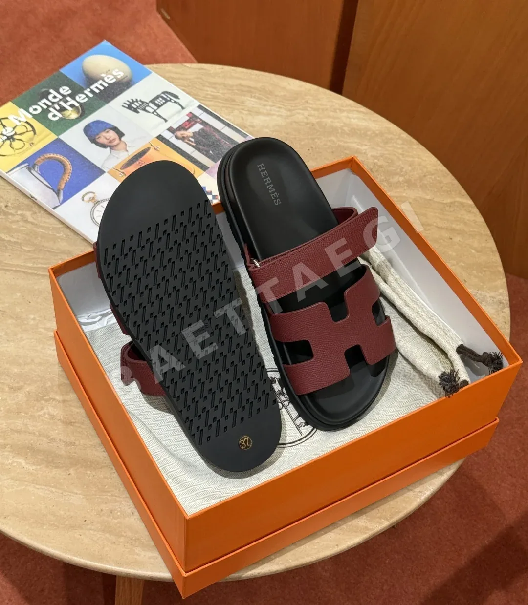 에르메스 시프르 샌들 레드 카프스킨 컷아웃 상세 이미지 5