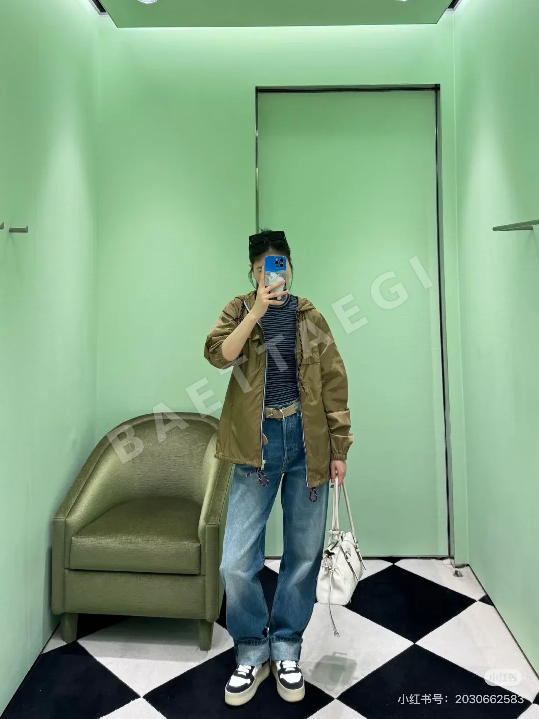프라다 나일론 대비 라펠 여성 자켓 상세 이미지 5