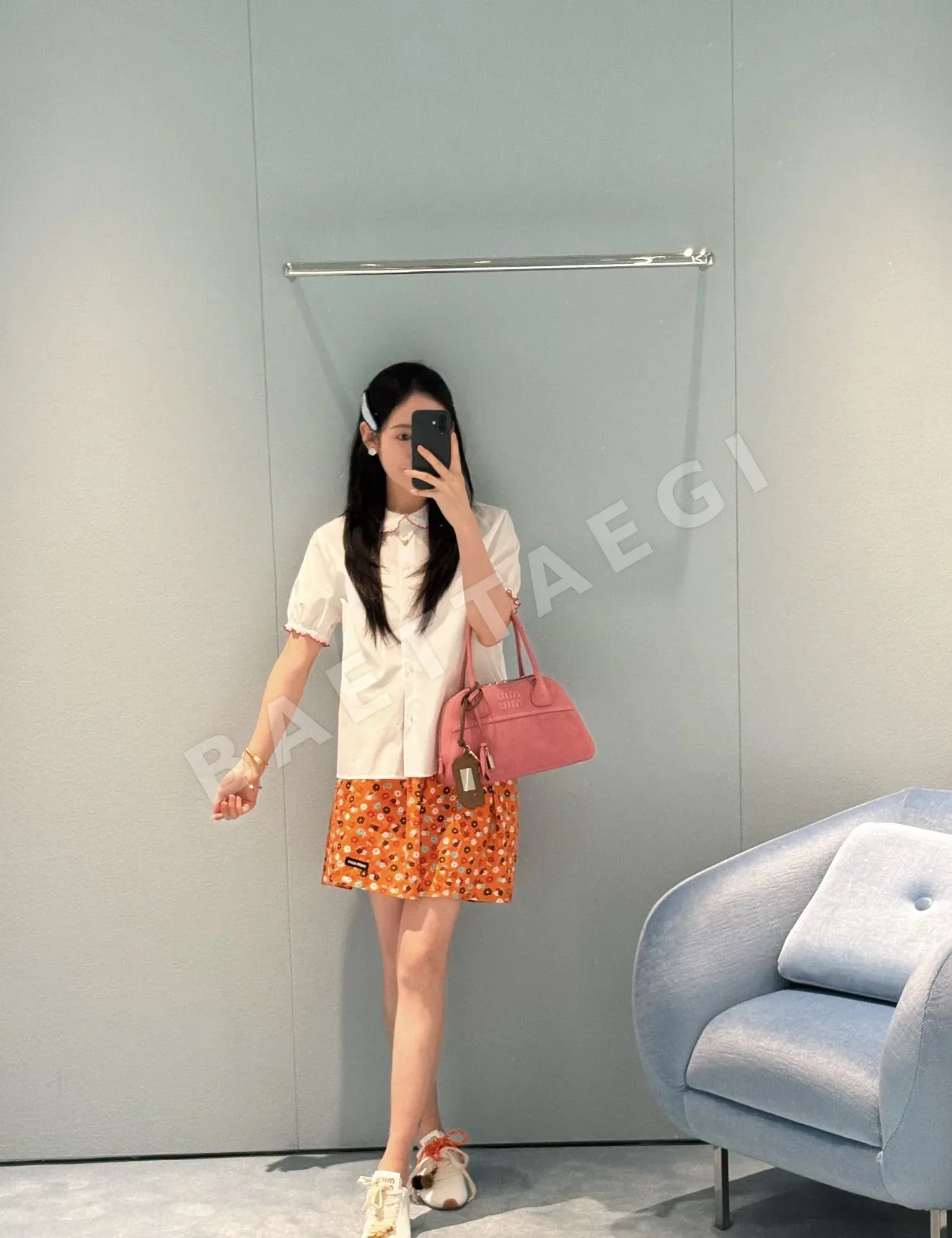 미우미우 레이스 피터팬 카라 코튼 반소매 셔츠 상세 이미지 10