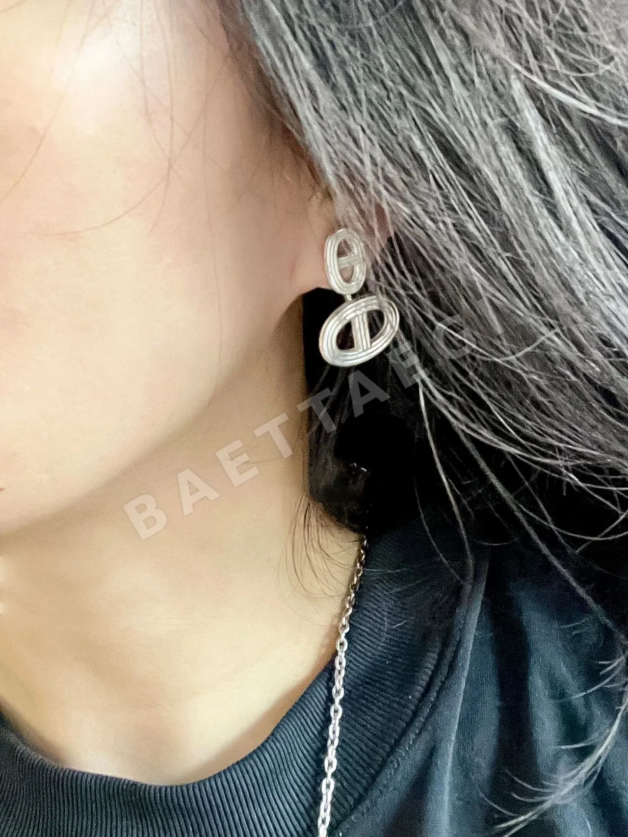 에르메스 돼지코 모티브 금도금 925 실버 귀걸이 상세 이미지 3