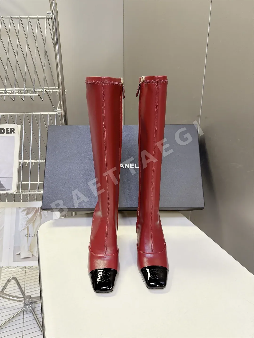 샤넬 부츠 여성 가죽 스퀘어 토 170013