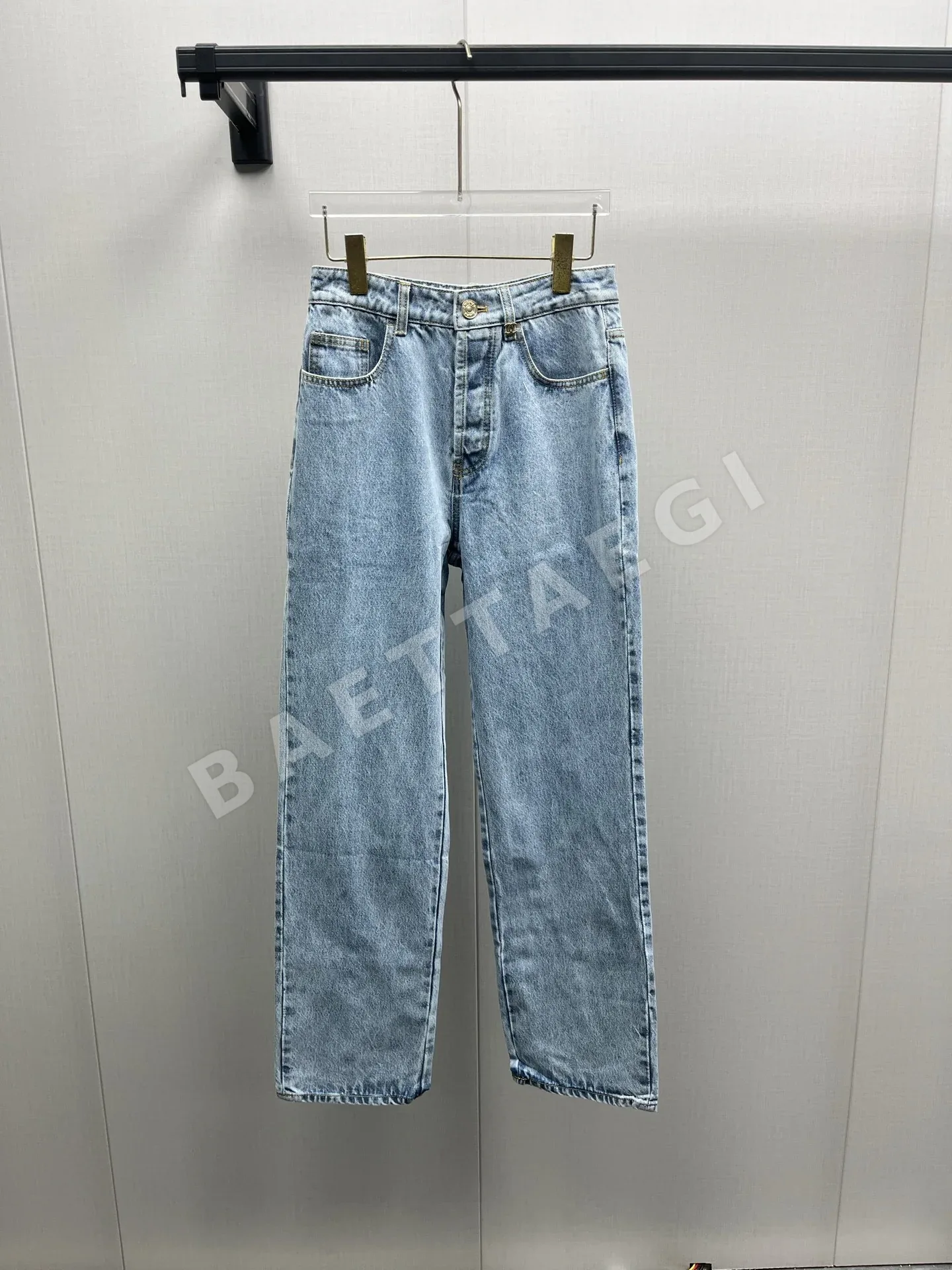 샤넬 더블 C 자수 하이웨이스트 스트레이트 진 바지 186404