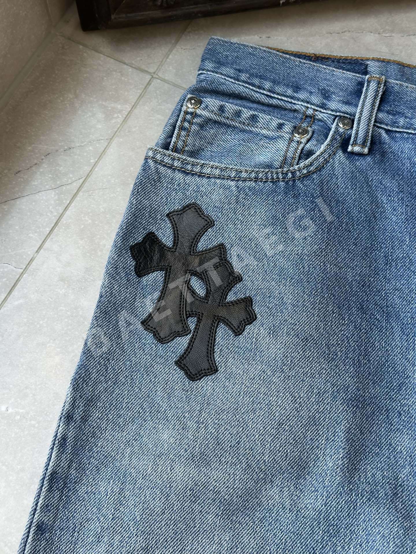 크롬하츠 925 실버 장식 가죽 남성 바지 상세 이미지 3