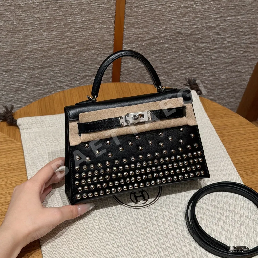 에르메스 켈리 미니 2 블랙 박스 가죽 가방 164175