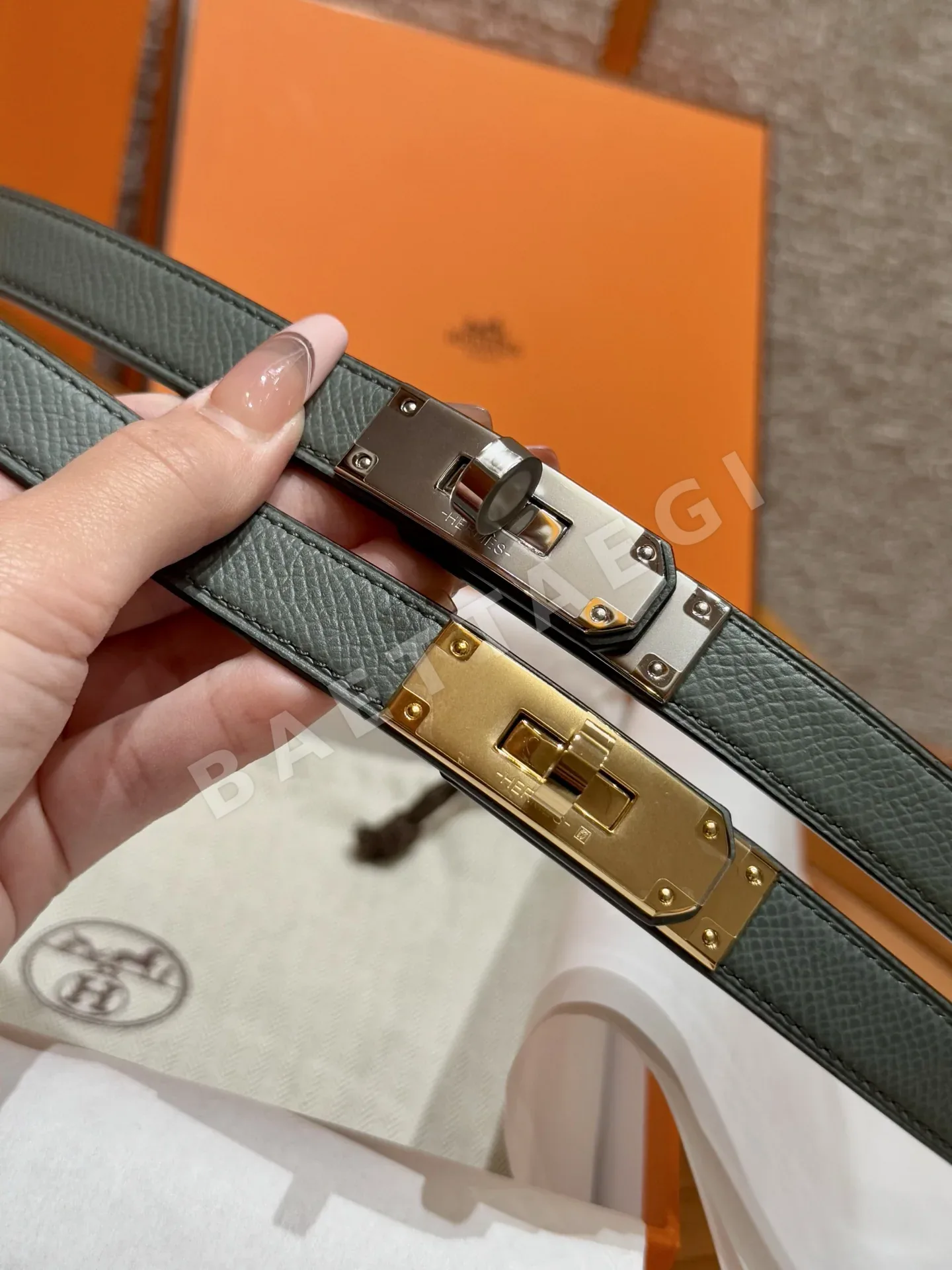 에르메스 켈리 18K 골드 장식 엡솜 카프스킨 벨트 상세 이미지 2