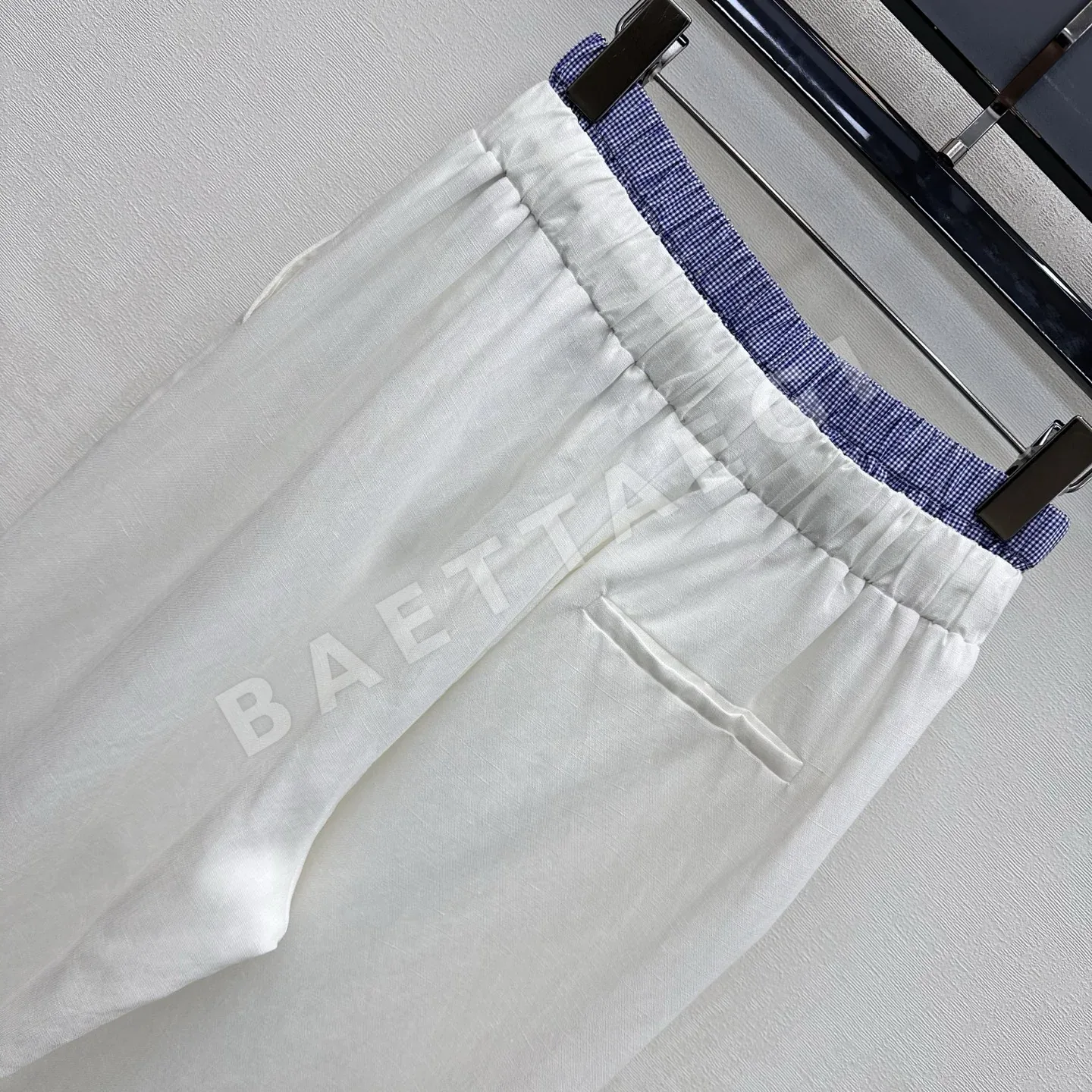 미우미우 체크 패턴 패치워크 린넨 스트레이트 레그 바지 상세 이미지 6