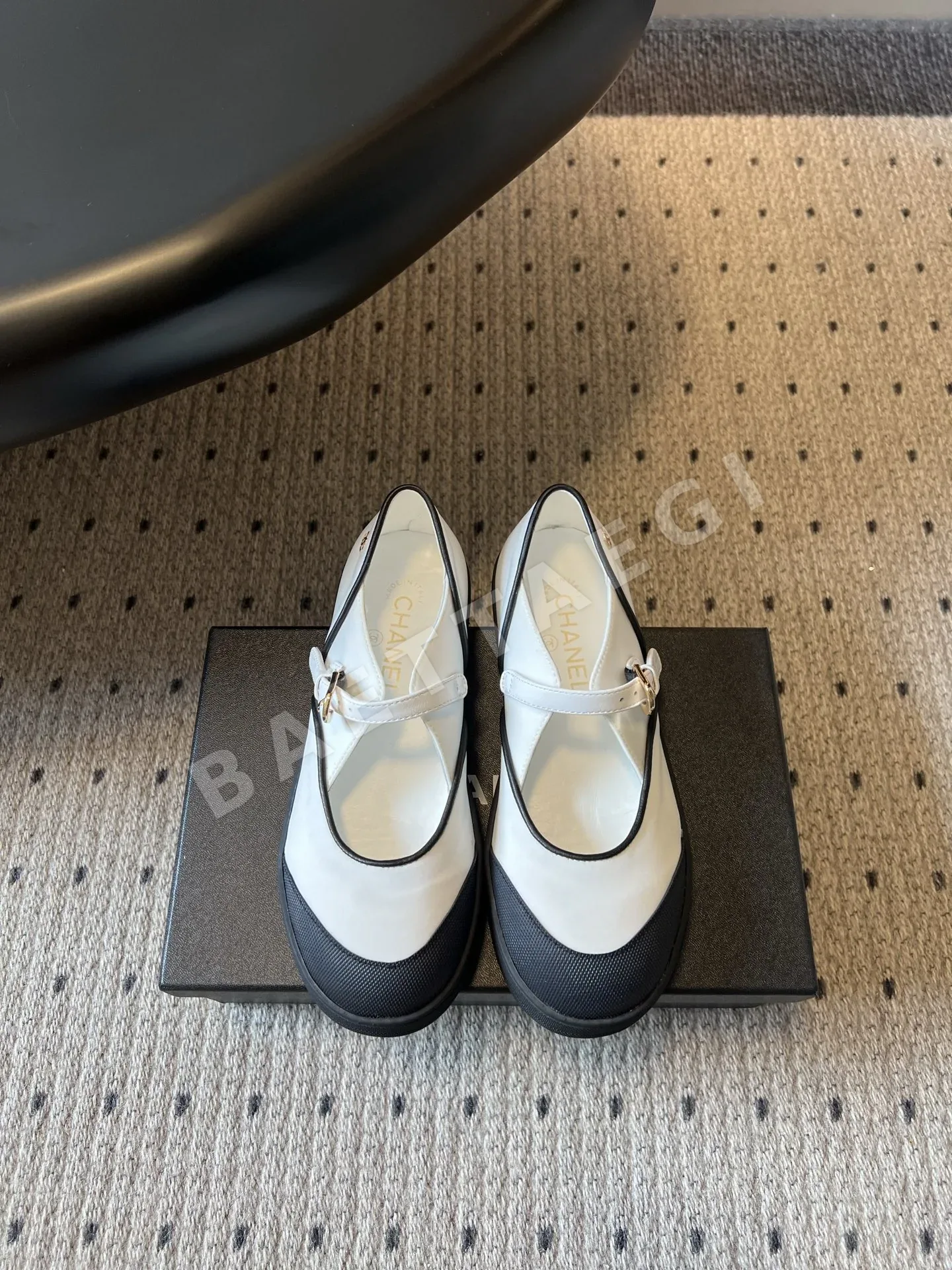 샤넬 캔버스 컬러블록 메리제인 슈즈 95314