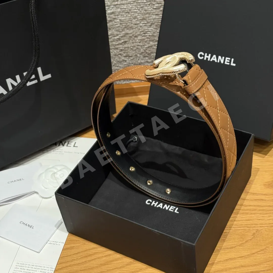 샤넬 더블 C 메탈 로고 램스킨 벨트 상세 이미지 3