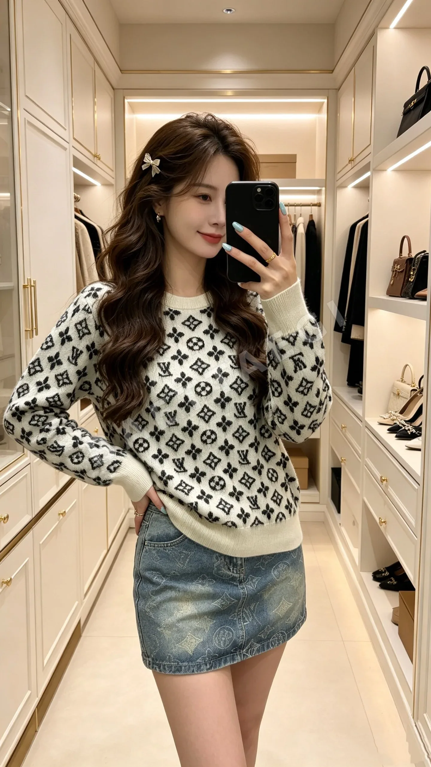 루이비통 자카드 울 크루넥 니트 195524