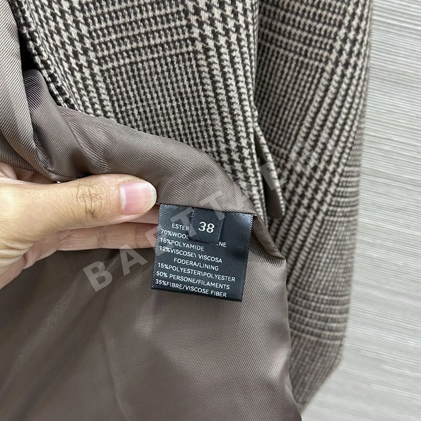 로로피아나 양모 트위드 체크 허리벨트 자켓 상세 이미지 8