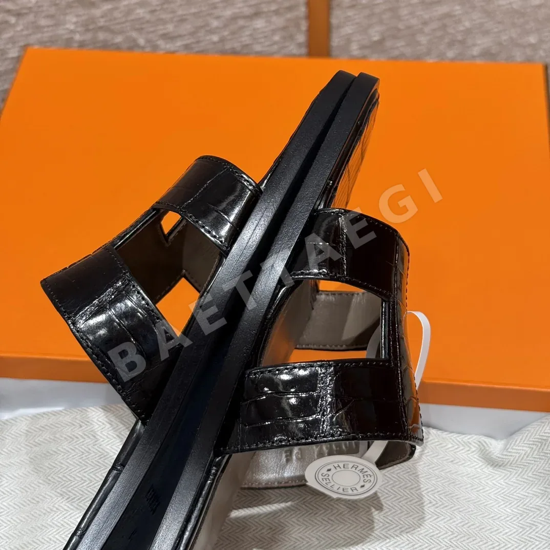 에르메스 오란 샌들 black alligatore H 컷아웃 상세 이미지 5