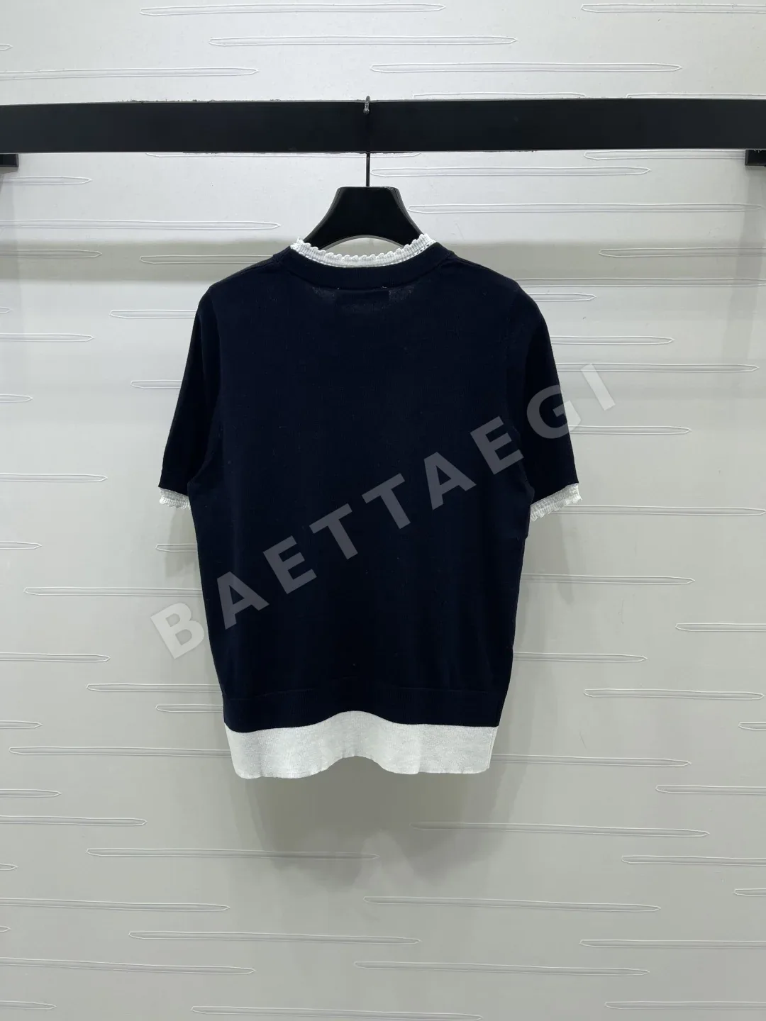 미우미우 카라 블록 니트 반팔 탑 상세 이미지 8