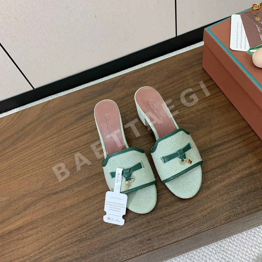 로로피아나 컬러 블록 미드힐 뮬 샌들 상세 이미지 3