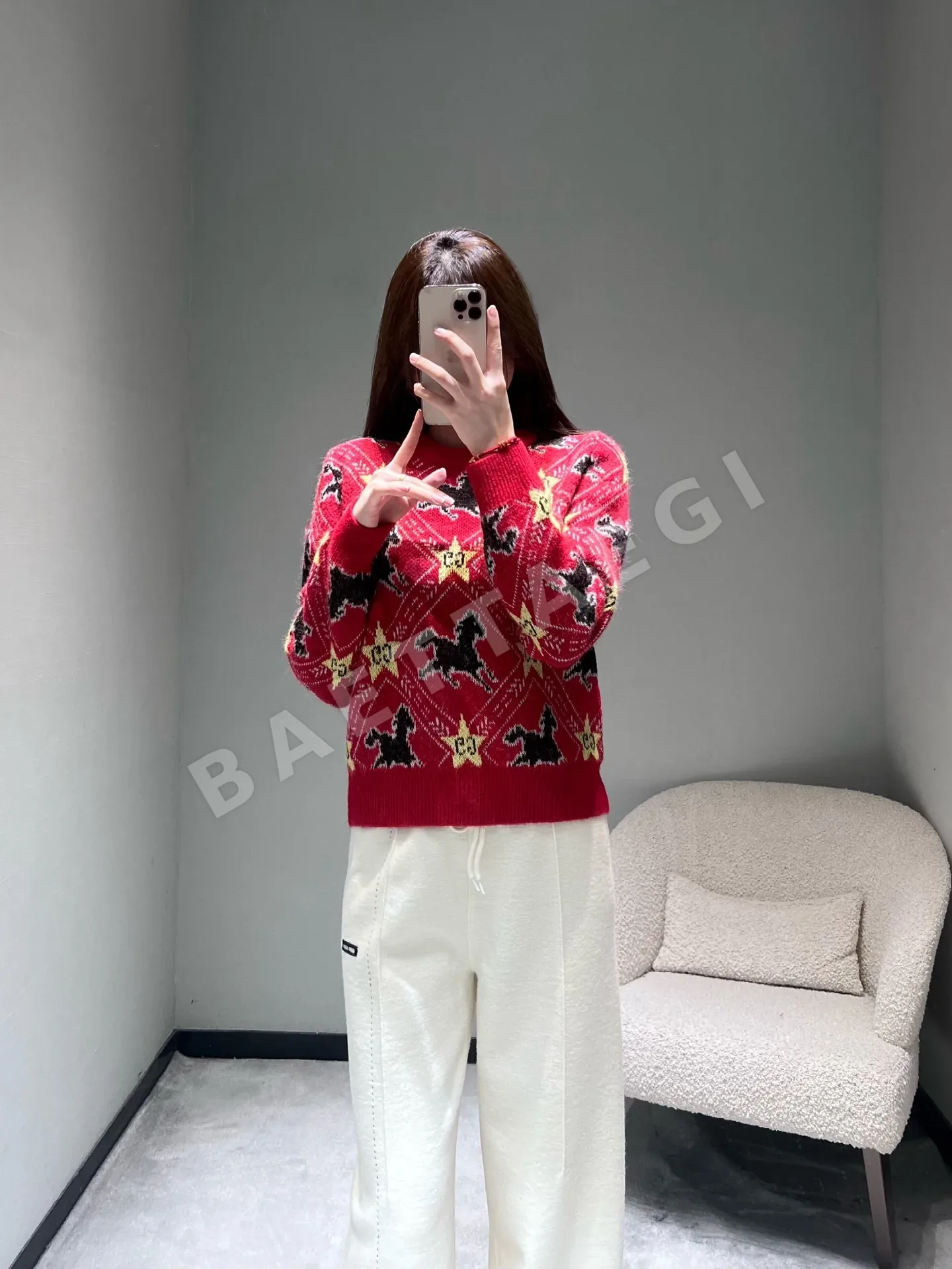 구찌 자카드 패턴 여성 니트 54044