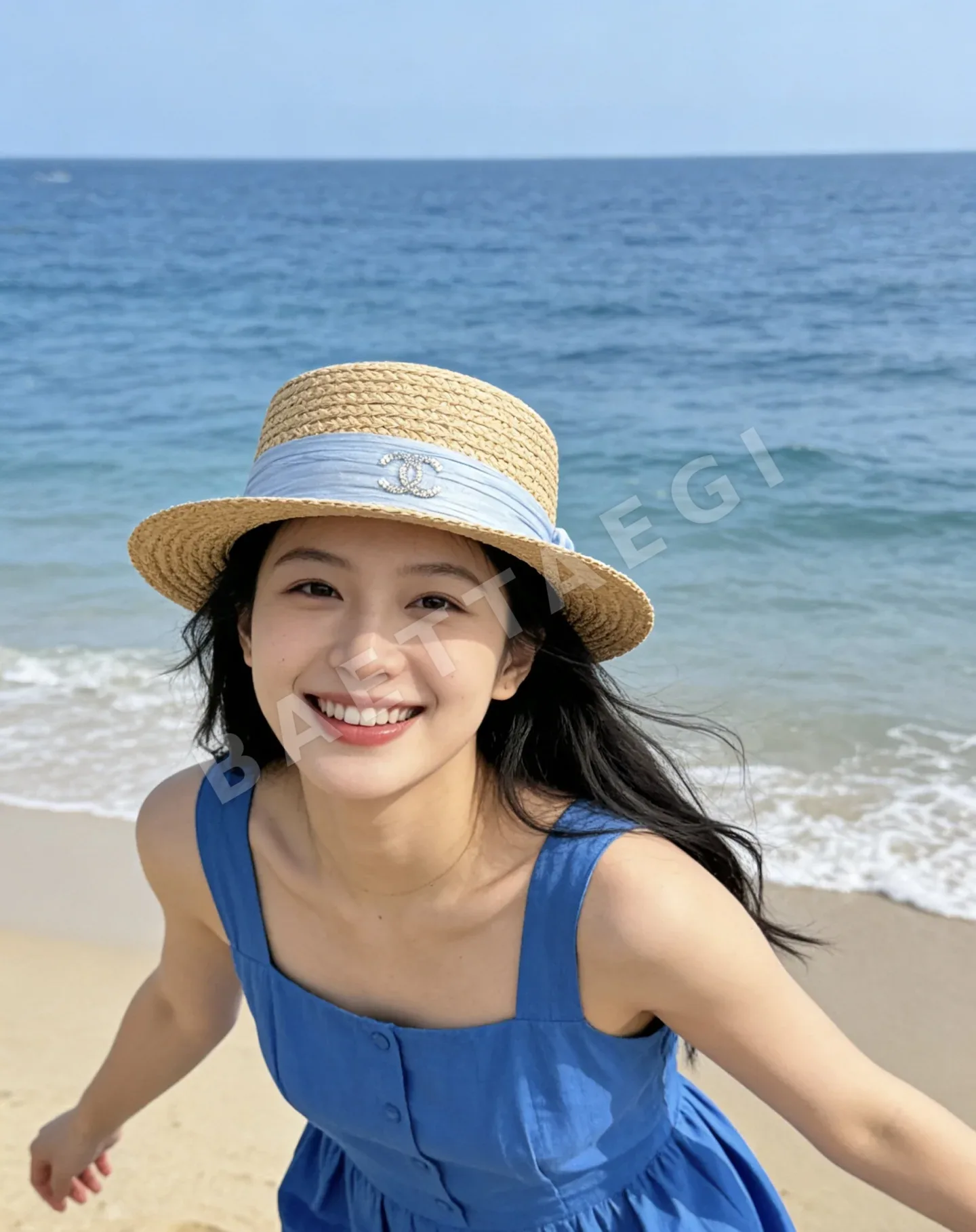 샤넬 내추럴 스트로 플랫 탑 모자 상세 이미지 1