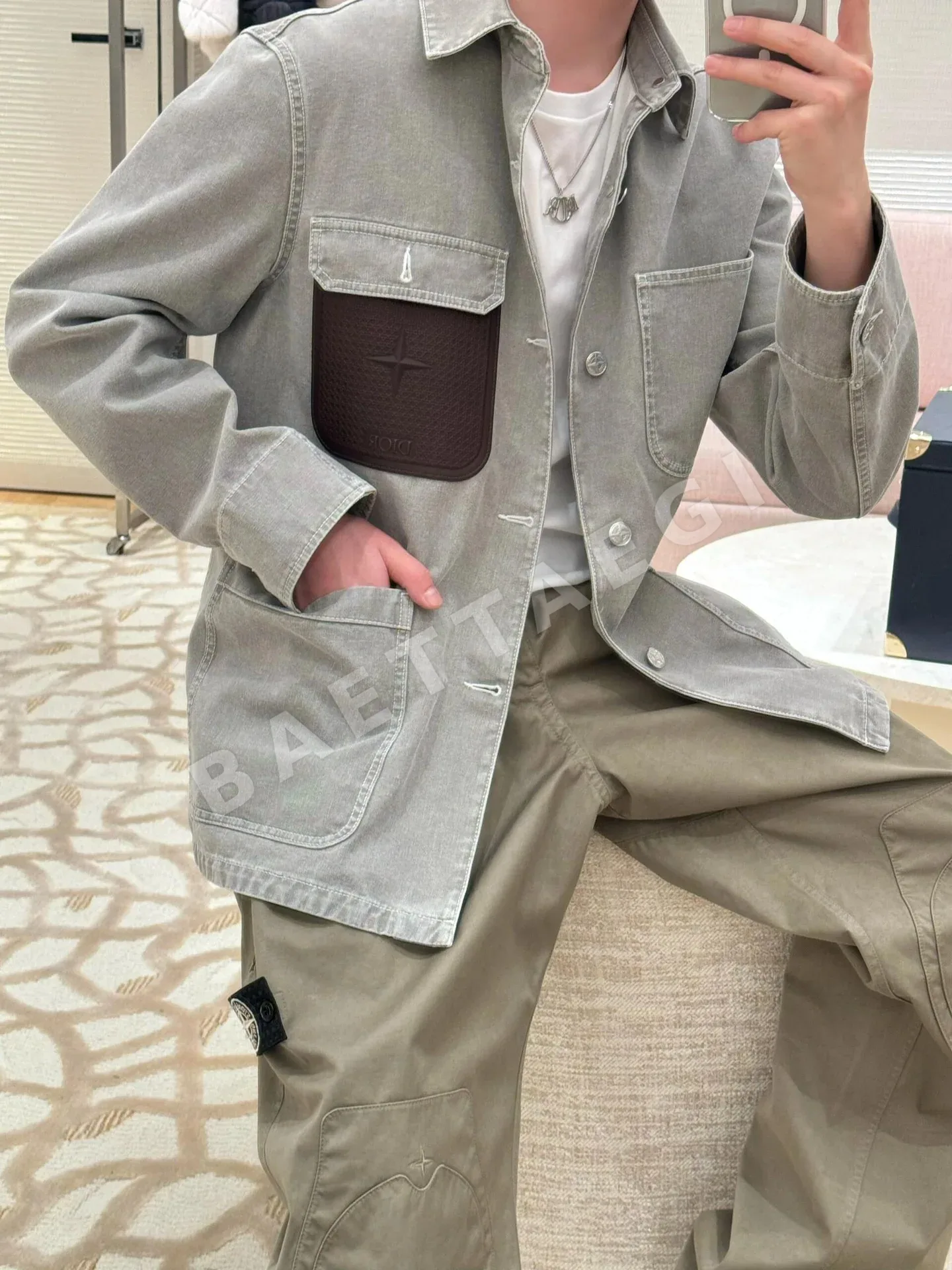 스톤아일랜드 데님 가죽 포켓 긴팔 재킷 상세 이미지 8