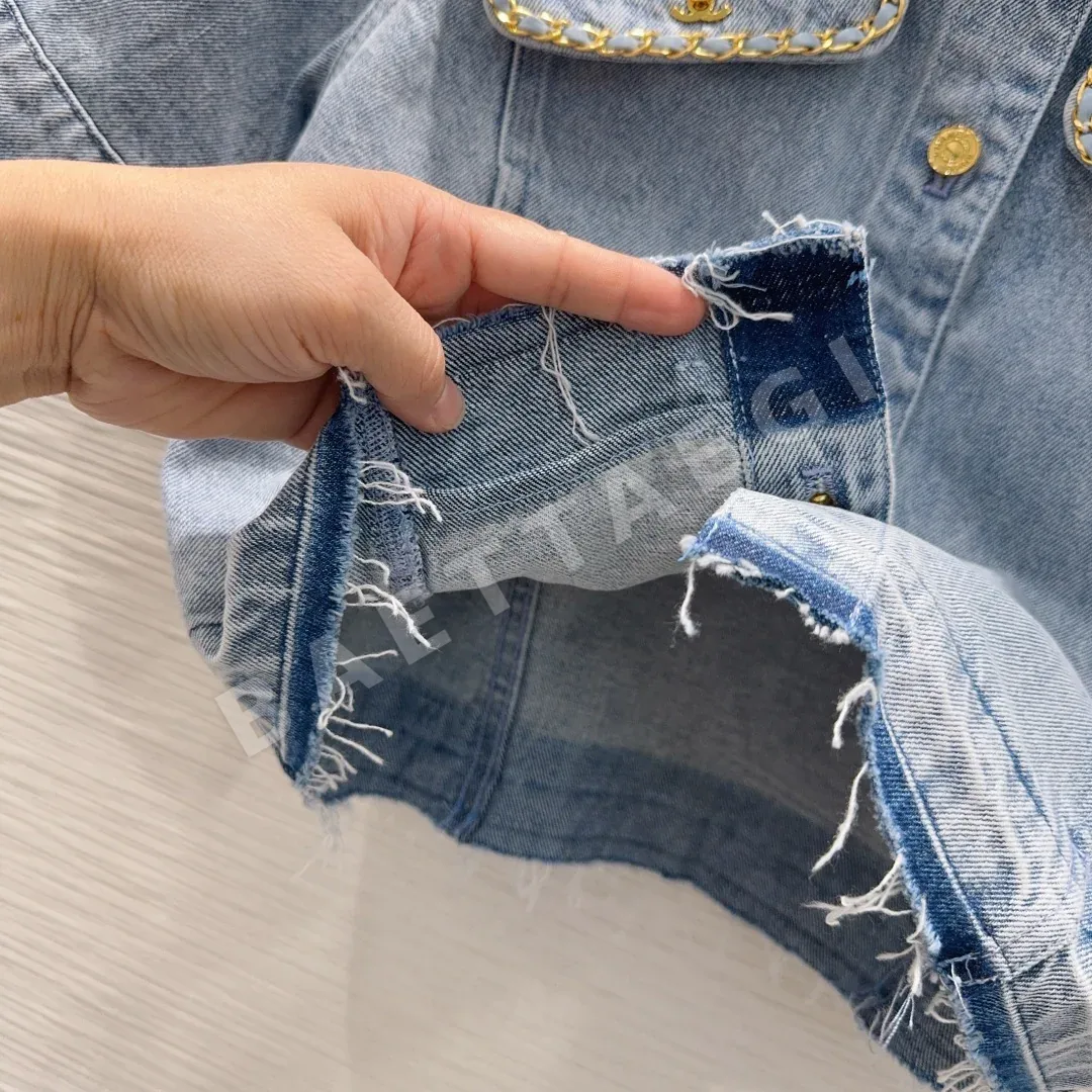 샤넬 데미지 가공 내추럴 데님 여성 자켓 상세 이미지 6