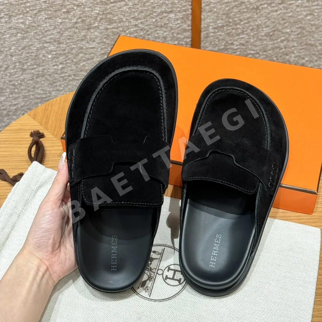 에르메스 고 뮬 샌들 블랙 가죽 상세 이미지 3