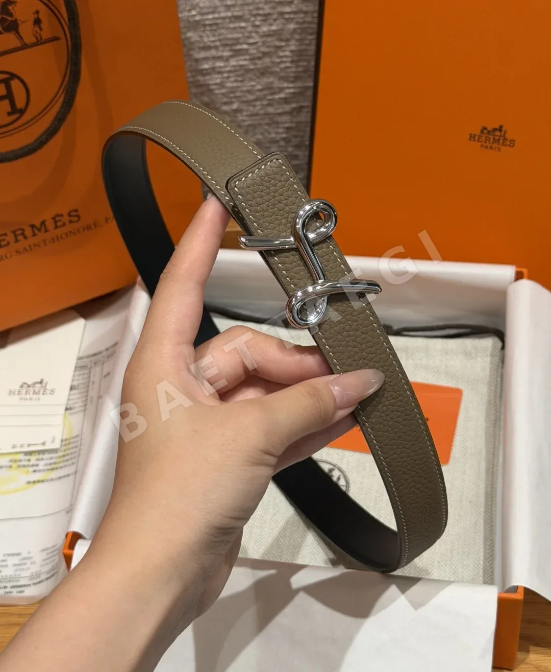 에르메스 크로와지에르 H 버클 양면 가죽 벨트 상세 이미지 3