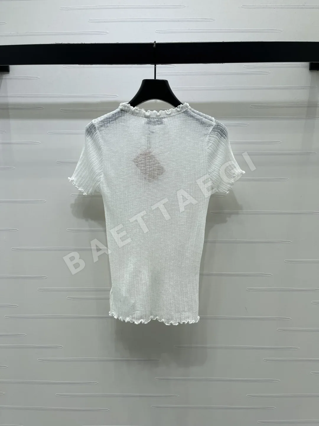 미우미우 프릴 크루넥 니트 반팔 탑 상세 이미지 8