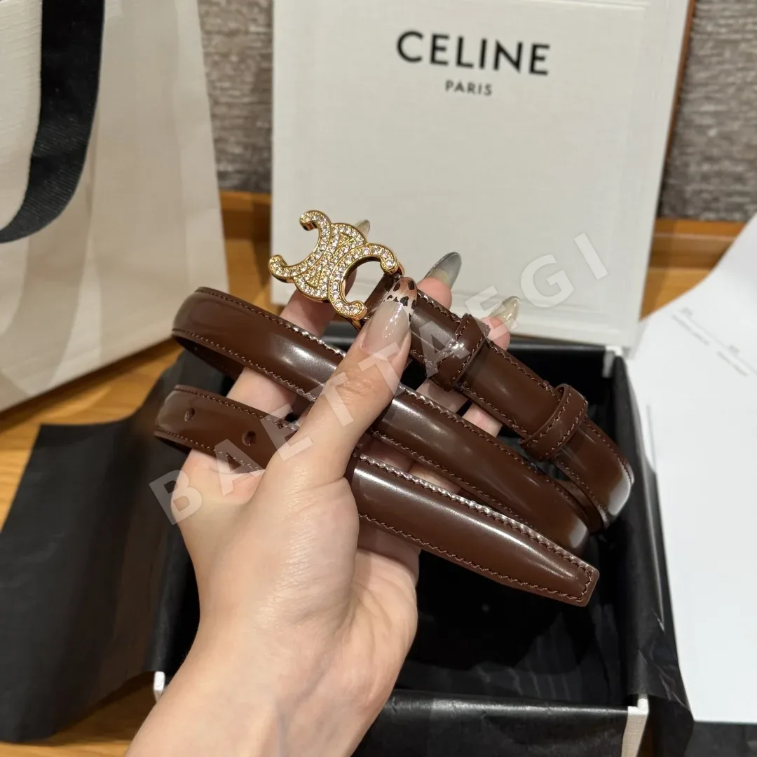 셀린느 트라이엄프 아치 금장 크리스탈 장식 소가죽 벨트 상세 이미지 2