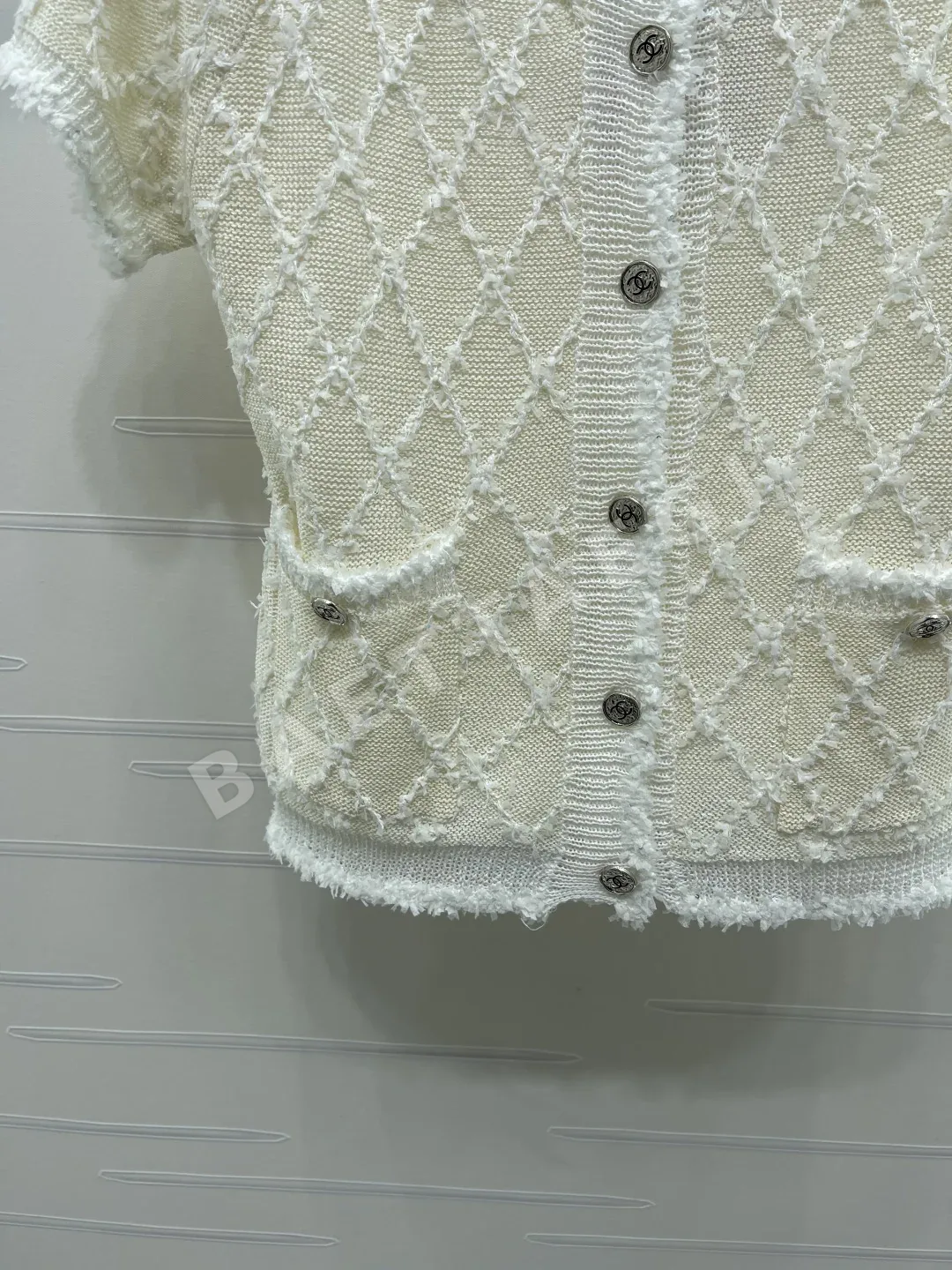 샤넬 아가일 패턴 코튼 반팔 가디건 상세 이미지 5