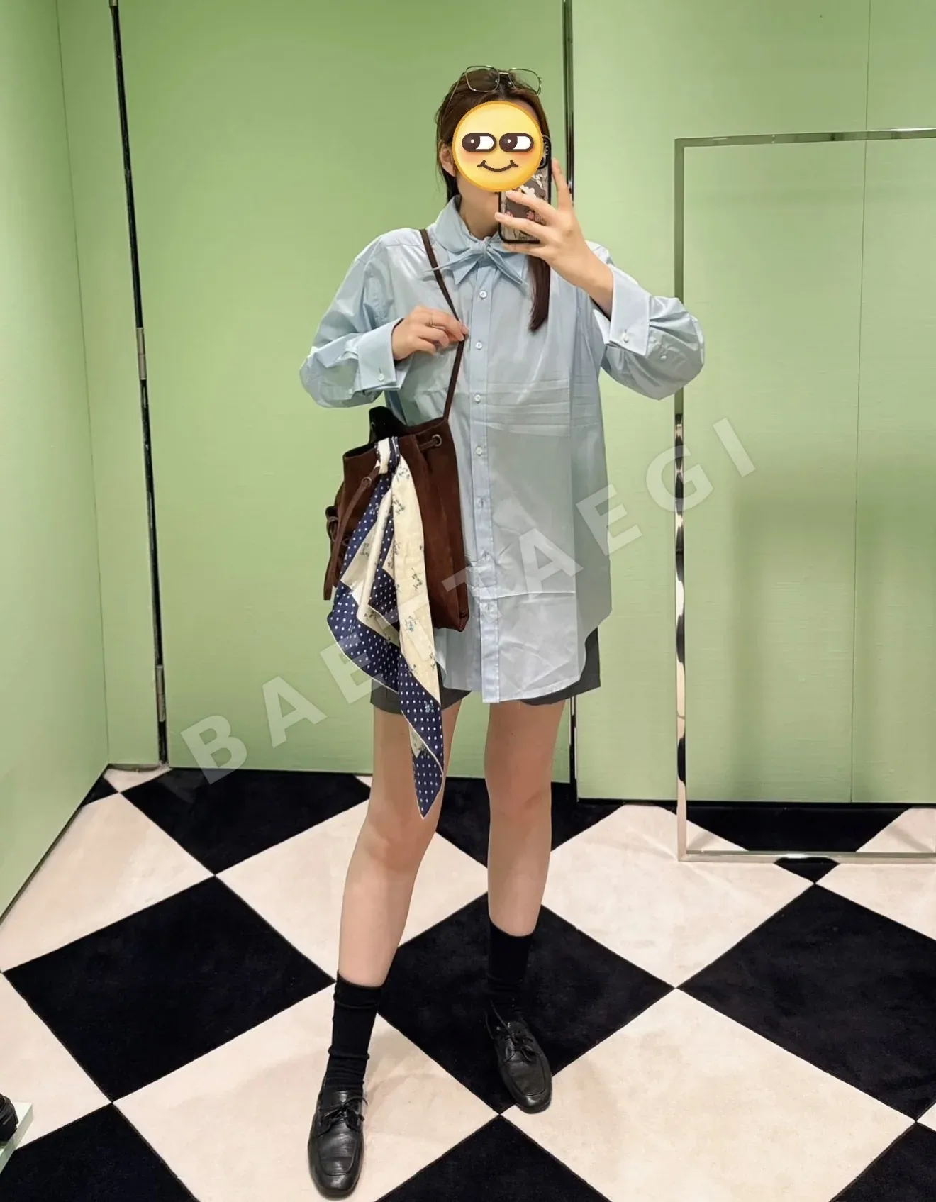 프라다 나비넥타이 코튼 셔츠 원피스 상세 이미지 7