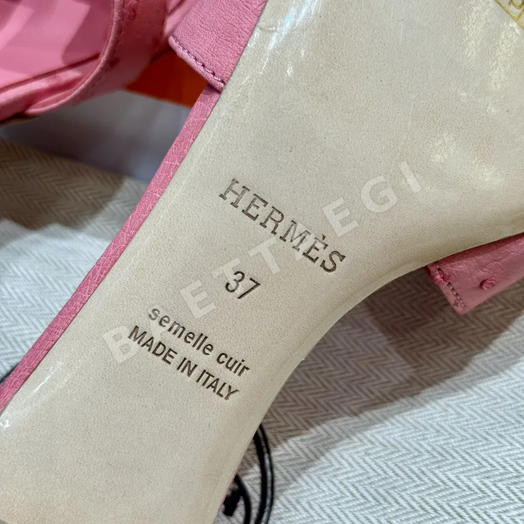 에르메스 오아시스 샌들 버블검 타조가죽 하이힐 상세 이미지 7